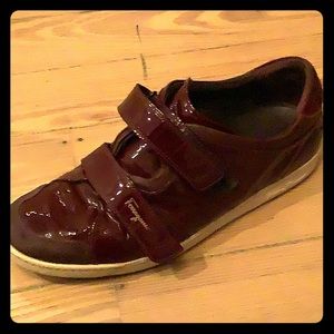 FERRAGAMO Patent shiny leather sneakers